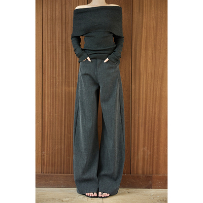 SerioLudere蛋仔很懒/加绒灰色高腰垂感直筒百搭不挑人阔腿休闲裤