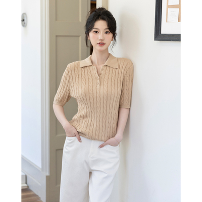 SerioLudere蛋仔很懒/ 老钱咖色系小翻领日常百搭不挑人针织poloT