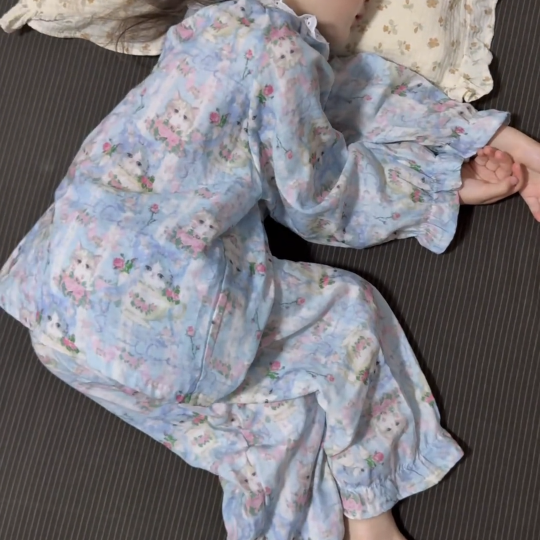 【软糯的棉纱】2026春夏家居服套装男女童透气长袖睡衣两件套