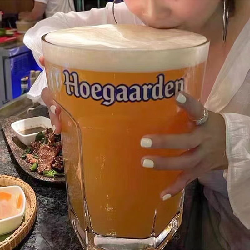 比利时福佳白啤酒杯扎啤杯玻璃超大容量精酿网红商用六角大号杯子