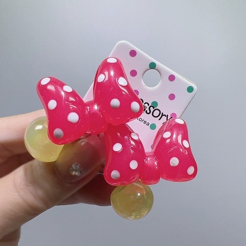 小嫩粉韩国进口果冻波点蝴蝶结儿童发绳可爱女公主丸子头发圈发饰