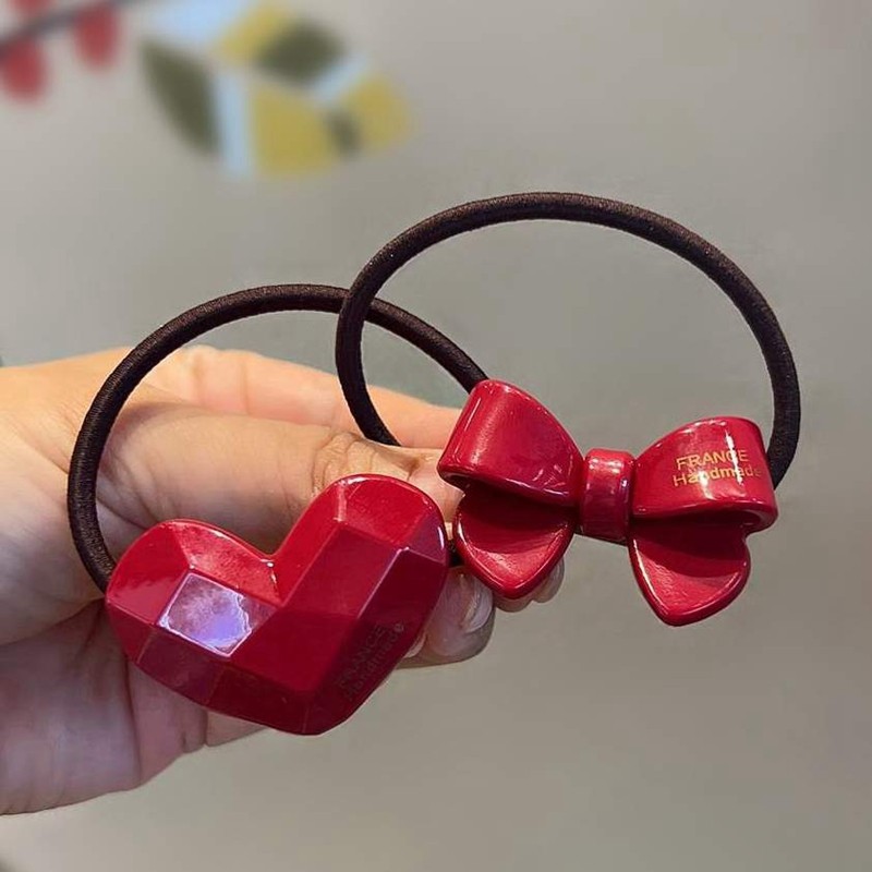 韩国进口金标FRANCE酒红色醋酸爱心蝴蝶结发绳可爱少女丸子头发圈,童装/婴儿装/亲子装,发饰,淘宝优惠券,粉丝福利购,淘宝优惠卷