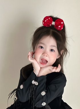可爱波点红色蝴蝶结儿童可爱风发圈甜美丸子头发夹高马尾头饰发饰