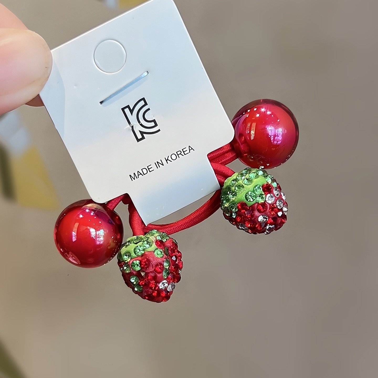 韩国进口亮闪水钻草莓儿童发绳