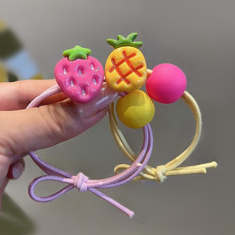 夏日水果彩色儿童发绳草莓菠萝可爱发圈女孩扎马尾皮筋丸子头发饰