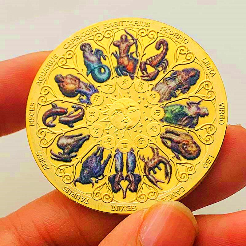 十二星座太阳神月亮笑脸镍古银纪念币 收藏爱情币巨蟹座金币硬币