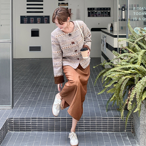 小香风撞色印花外套半身裙套装女春秋新款高级感气质名媛两件套潮图片