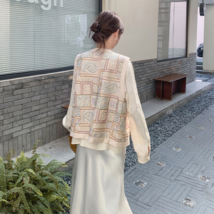 新中式国风盘扣印花马甲衬衫套装女早秋2025新款气质半身裙三件套图片