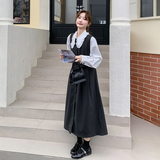 法式文艺甜美衬衫背心裙套装女2025春秋季新款韩版显瘦无袖连衣裙，女装套装/套裙，2D109