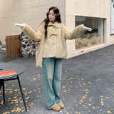 浅黄色皮毛一体毛毛短外套2025新款女冬季独特漂亮百搭棉服夹克，女装毛呢外套，2D109