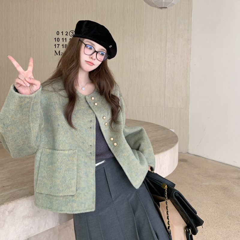 小香风抹茶绿羊毛外套女秋冬2025新款爆款高级感甜美显瘦超火上衣图片