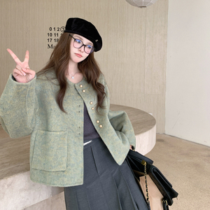 小香风抹茶绿羊毛外套女秋冬2025新款爆款高级感甜美显瘦超火上衣图片