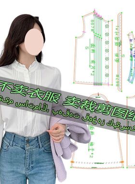 D867服装裁剪纸样图纸 时尚法式木耳边立领长袖衬衫可内搭可外穿