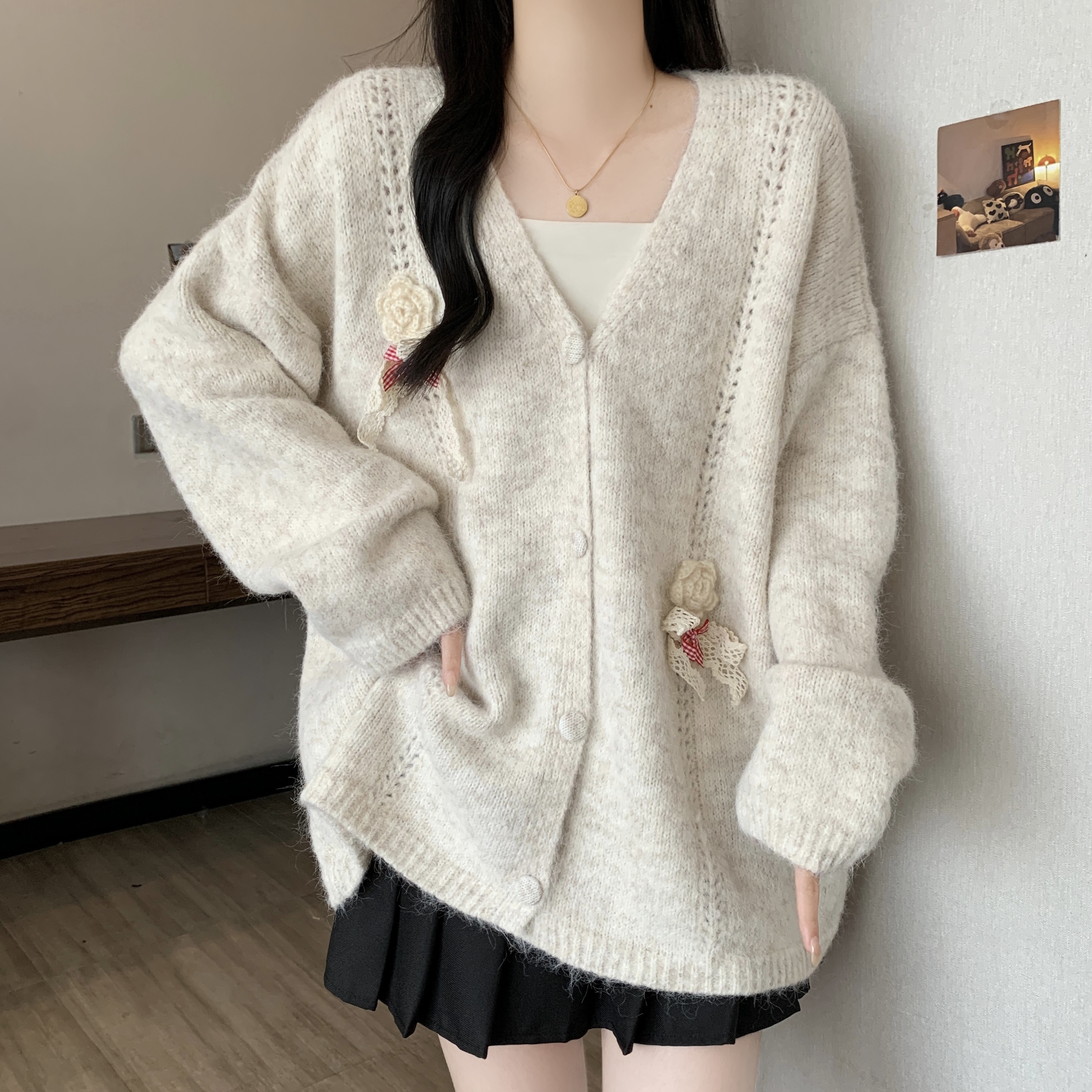 法式温柔百搭复古蝴蝶结毛衣女
