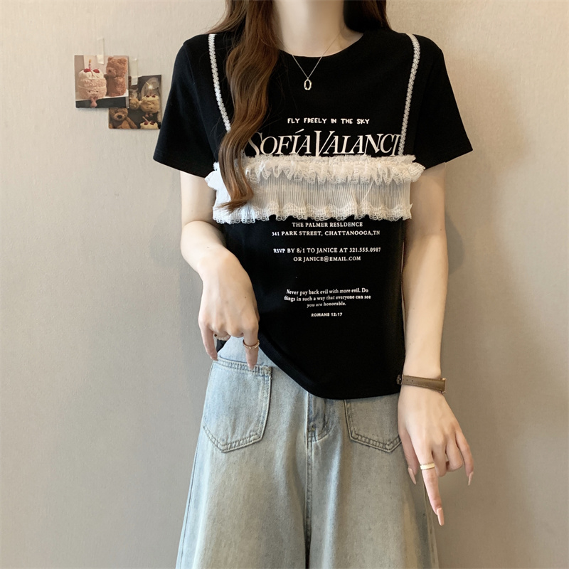 假两件拼接短袖t恤女夏季款上衣