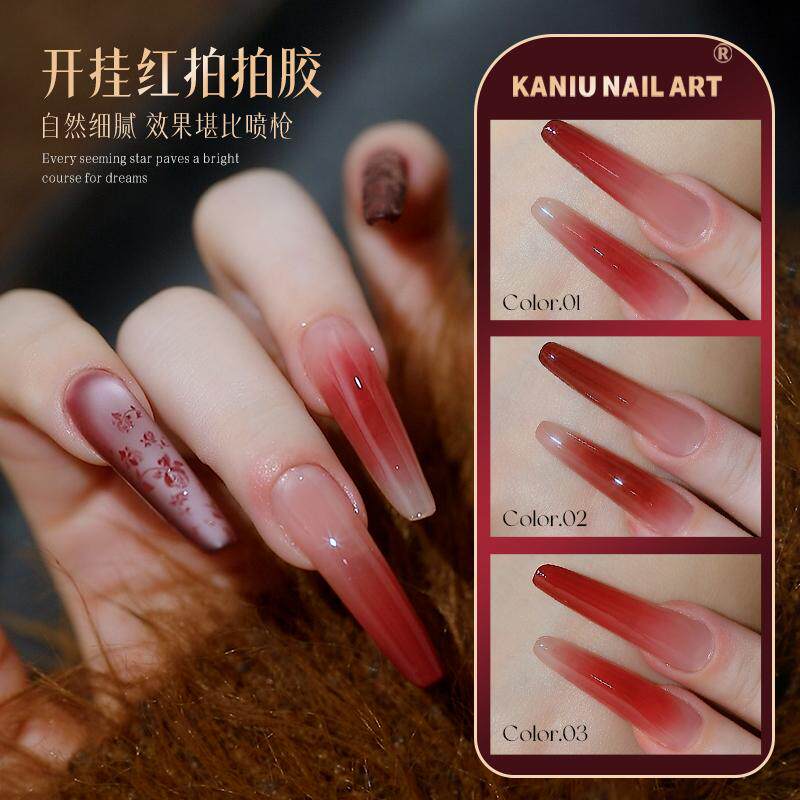美甲新年红拍拍胶新款显白渐变彩绘印花浮雕蹭粉平涂高饱和甲油胶