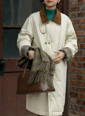 好在 苏黎世回信 小个子150巴恩风御寒撞色风衣羽绒服女厚实长