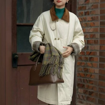 好在 苏黎世回信 小个子150巴恩风御寒撞色风衣羽绒服女厚实长