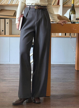 好在自制 时髦事务所 小个子150双褶深灰羊毛加厚垂感老爹西装裤