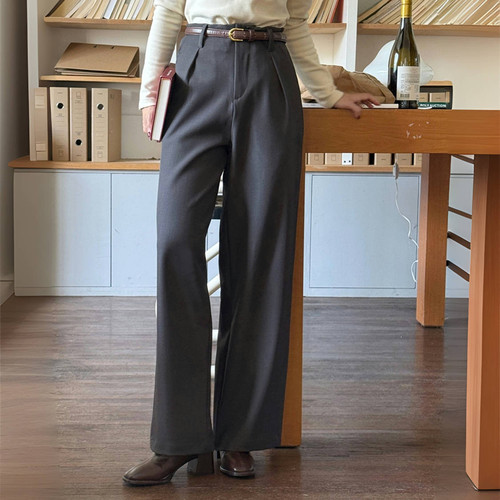 双褶深灰羊毛加厚垂感老爹西装裤