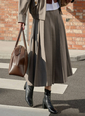 好在 布莱克书店 小个子150秋冬复古千鸟格羊毛百褶裙高腰半身裙