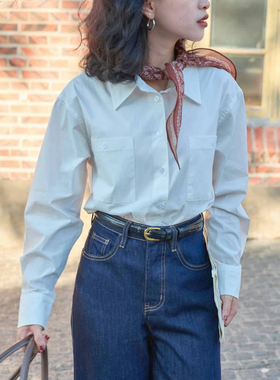 好在 早八女孩 小个子高定双口袋白衬衫法式早秋通勤设计感衬衣