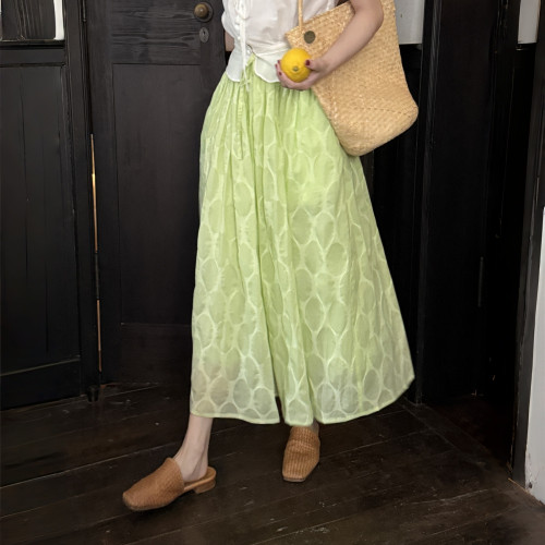 好在 上新9折+立减到手174 视觉降温木瓜青提纯棉盐缩波点半身裙