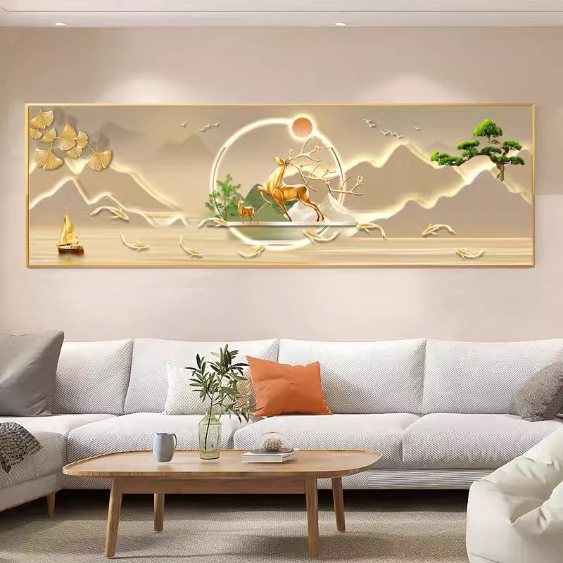 招财麋鹿十字绣2025新款客厅风景画手工刺绣卧室简约现代简单线绣