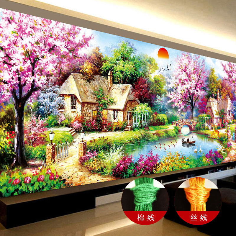 手工十字绣2026新款客厅山水画简约现代温馨卧室线绣欧式风景刺绣