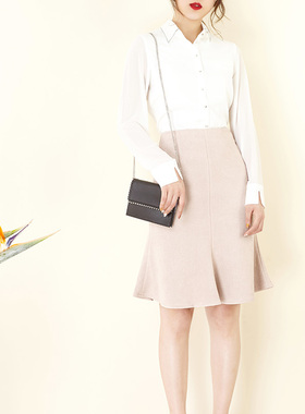 Mars Studio 淡淡的气质粉 肌理质感 A型小鱼尾优雅淑媛半裙