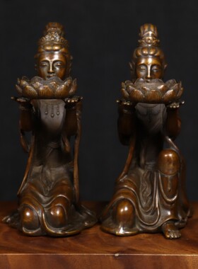 精品古玩铜器仕女烛台仿古黄铜美女蜡台摆件复古风格家居装饰品