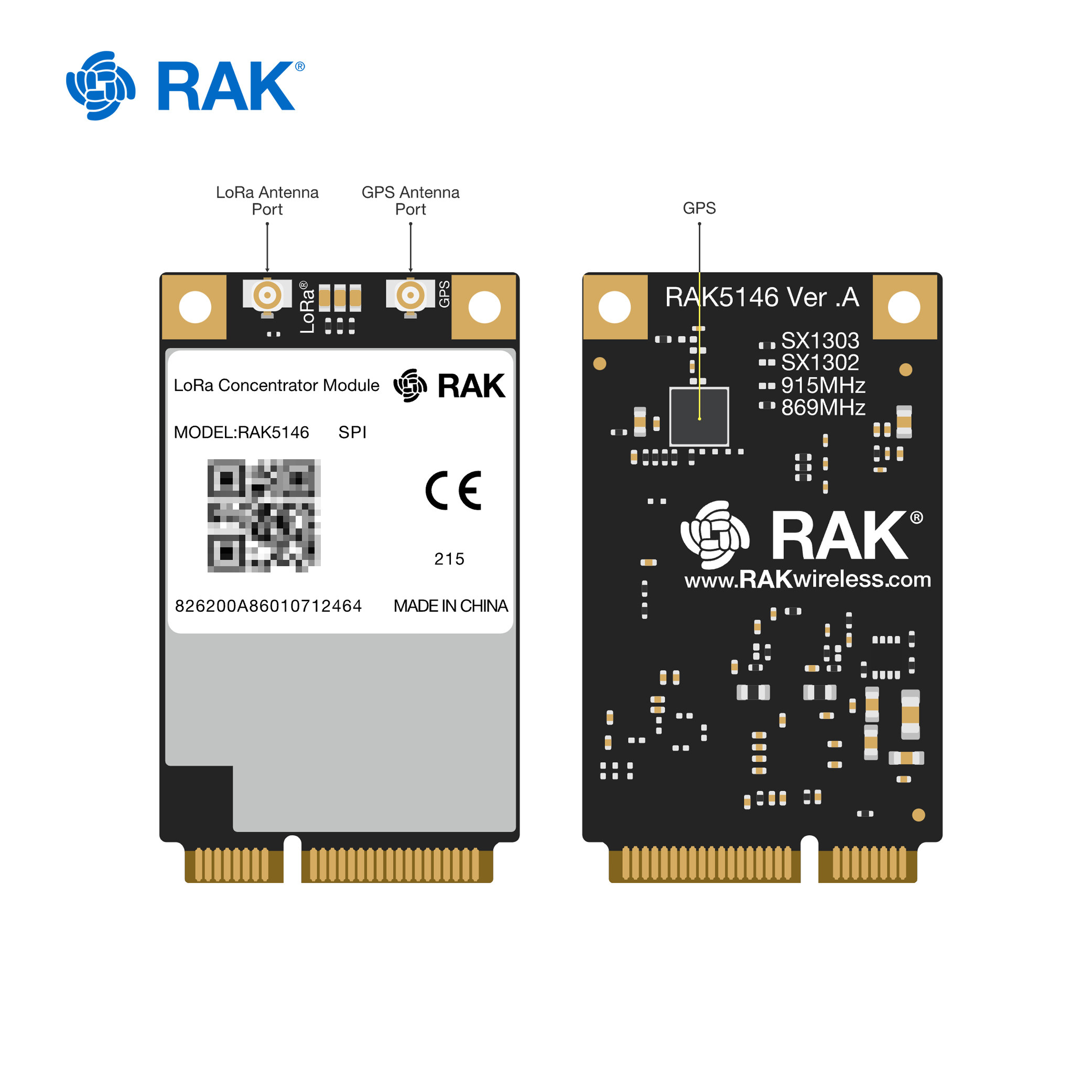 RAK5146 LoRaWAN网关集中器模块SX1303LoRa内核 SPI /USB/GPS/LBT