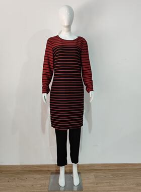 外贸剪标中年女士长袖连衣裙
