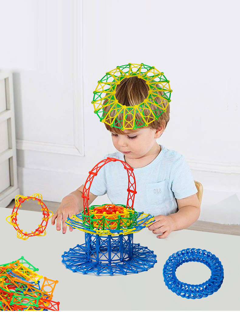 儿童益智拼搭编织花篮积木桌面幼普通塑料积木