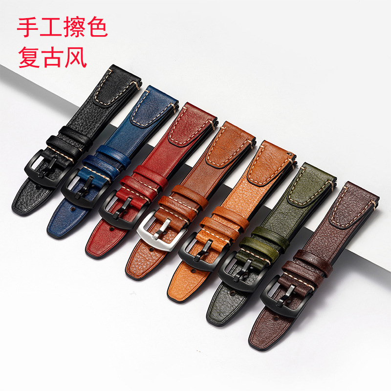 手工真皮表带双面头层牛皮表带 复古风开关快拆表带男女款20 22mm