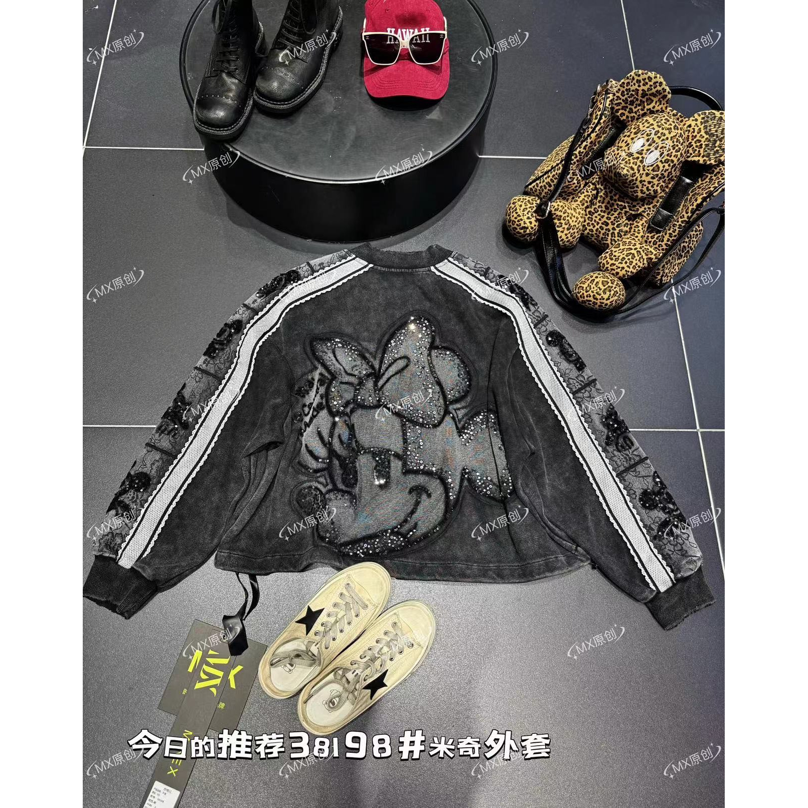 MX春秋欧货新秋重工潮牌卡通洋气宽松大版百搭米奇外套时尚个性