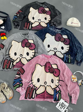 YBDW卡通动漫常规长袖轻职风KTM猫卫衣印花休闲宽松极简风Y5008