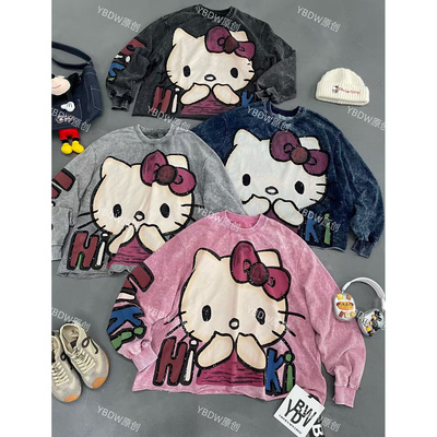 YBDW卡通动漫常规长袖轻职风KTM猫卫衣印花休闲宽松极简风Y5008