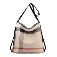 2020 New multi-purpose backpack for women, fashionable water-repellent single-shoulder women's backpack, checkered fabric women's bag thumbnail 2