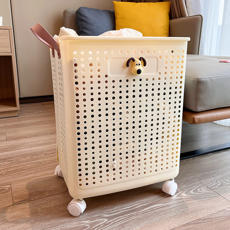 奶油风脏衣篓折叠带轮浴室放衣服