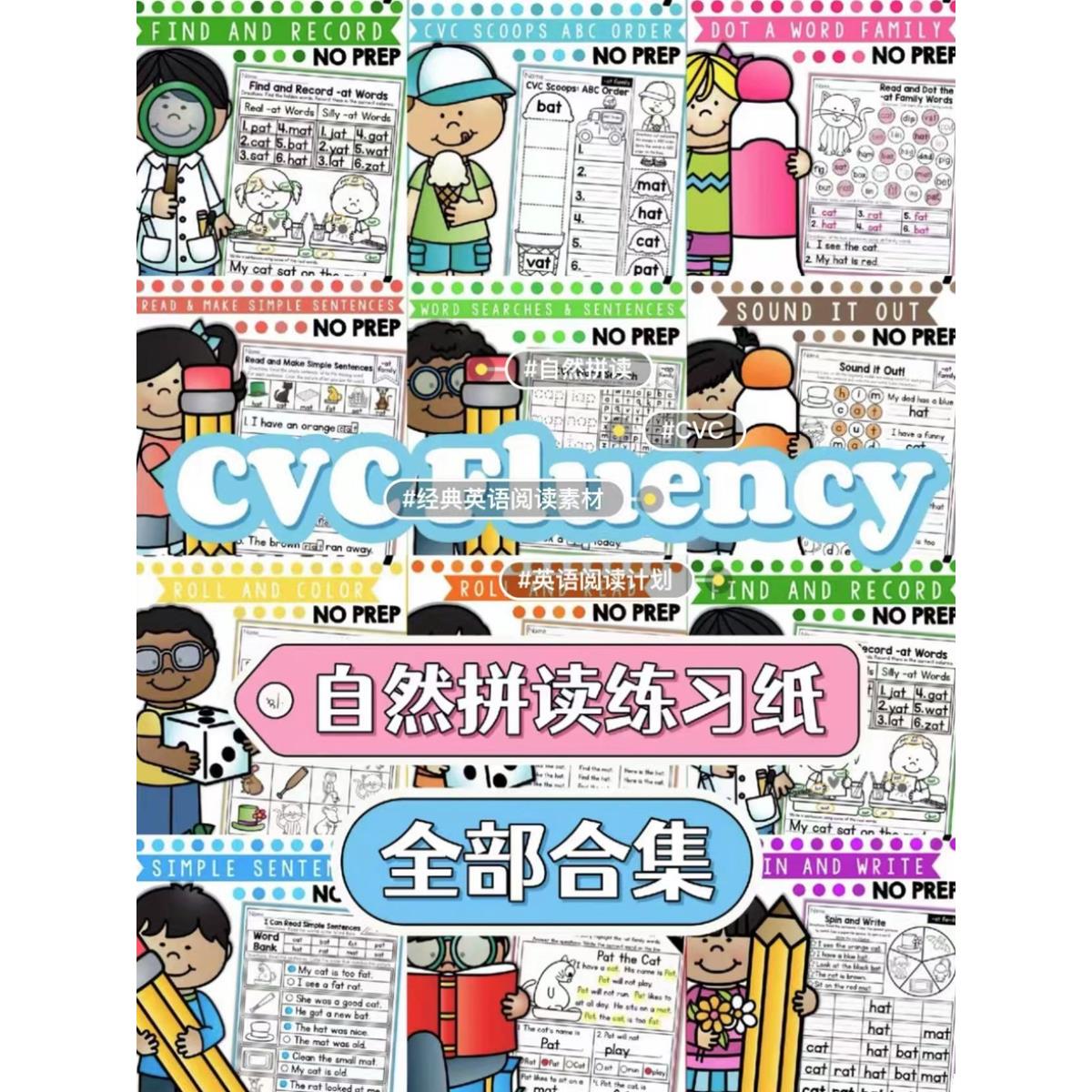 英语自然拼读醉全单词卡CVC fluency 单词文档pdf可打印宝宝必背