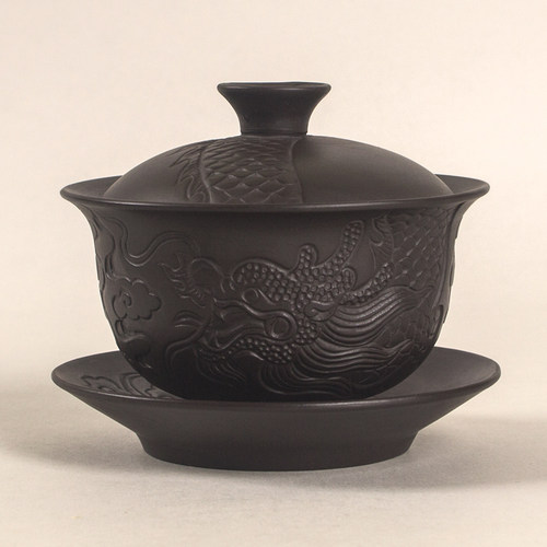 正品复古风160ml紫砂三才盖碗