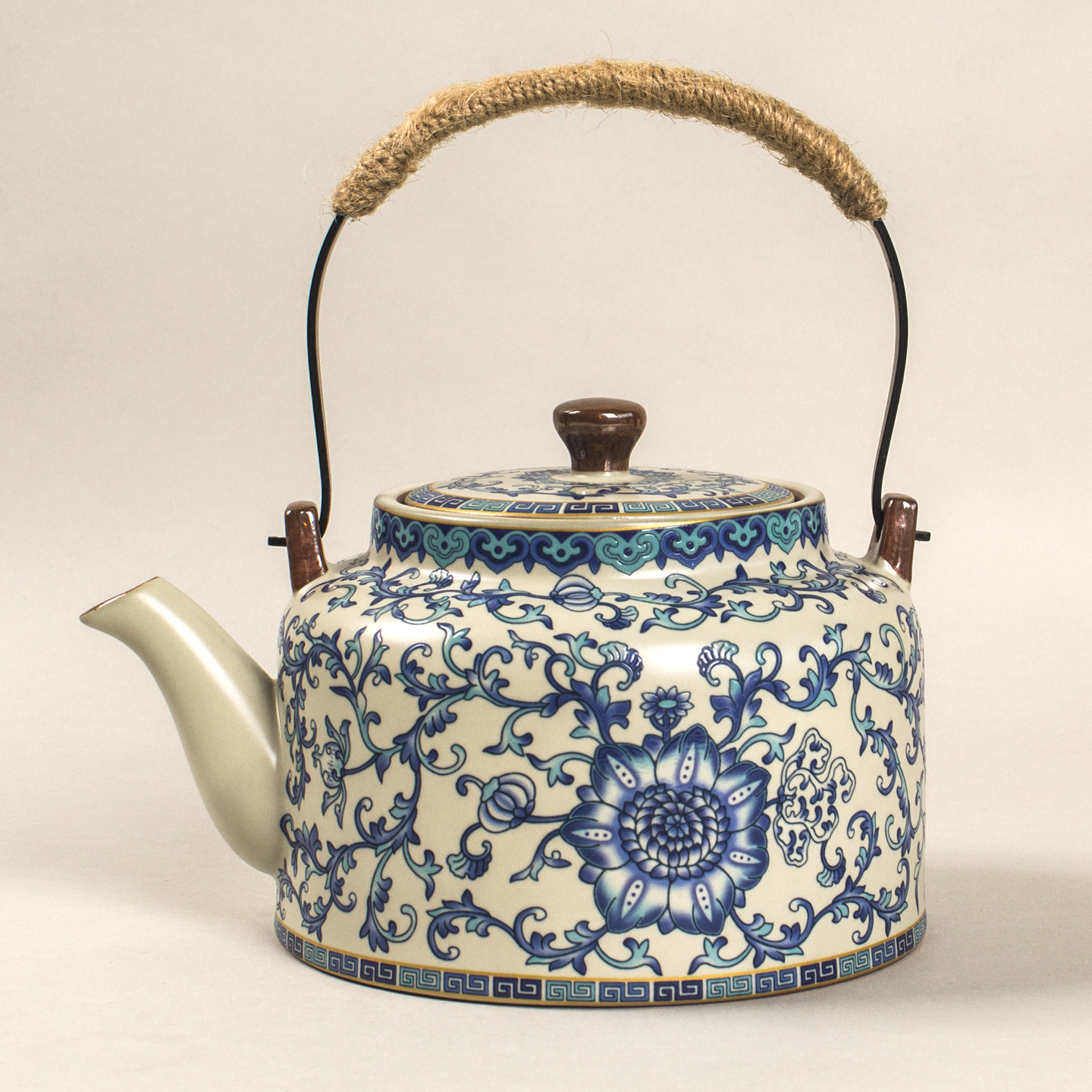 大容量1000ml汝窑青花提梁壶陶瓷家用泡茶壶功夫茶具茶杯套装茶壶