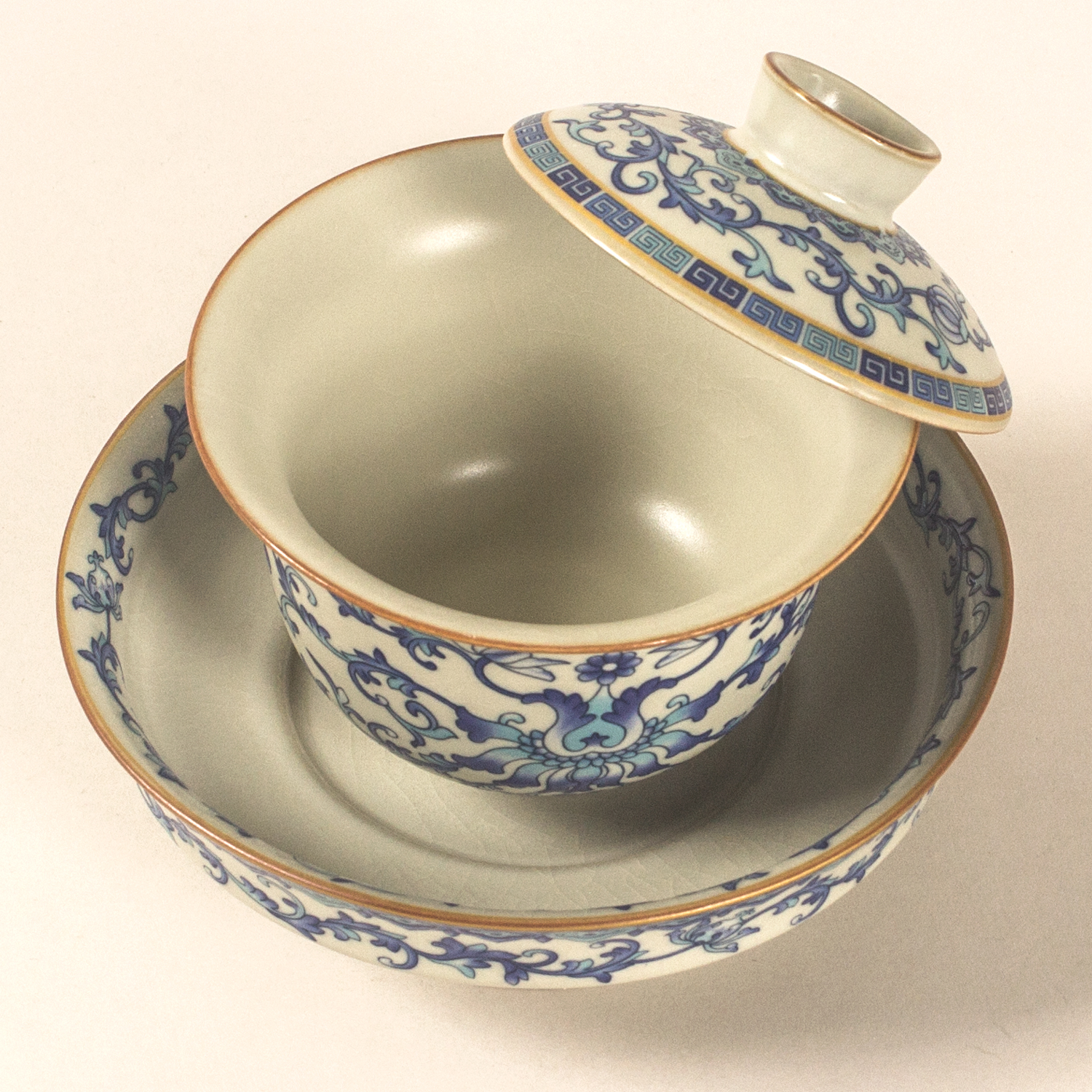 带壶承汝瓷悬停180ml青花盖碗