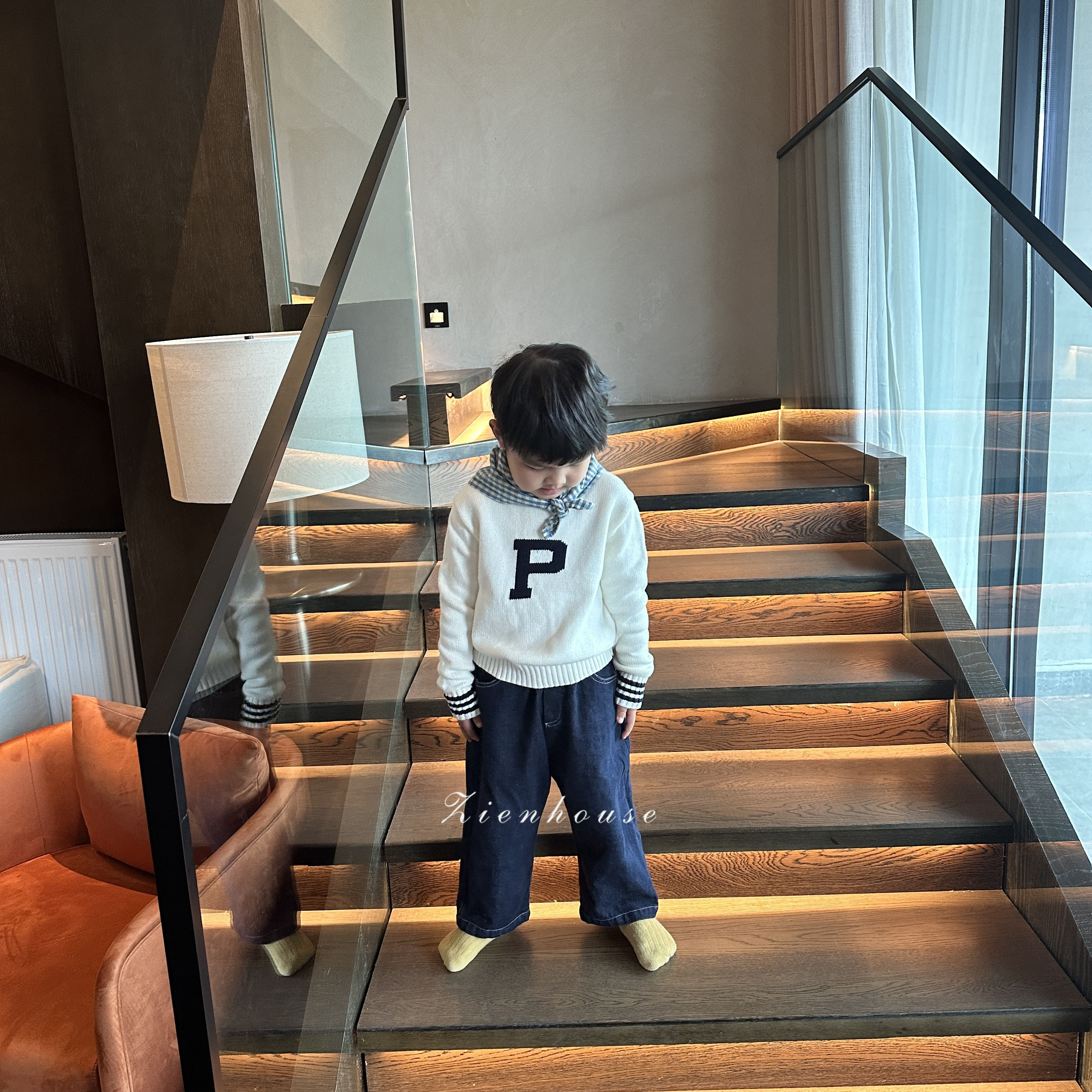 ZIENHOUSE原创白色针织衫春季新款儿童百搭毛衣男童套头衫上衣