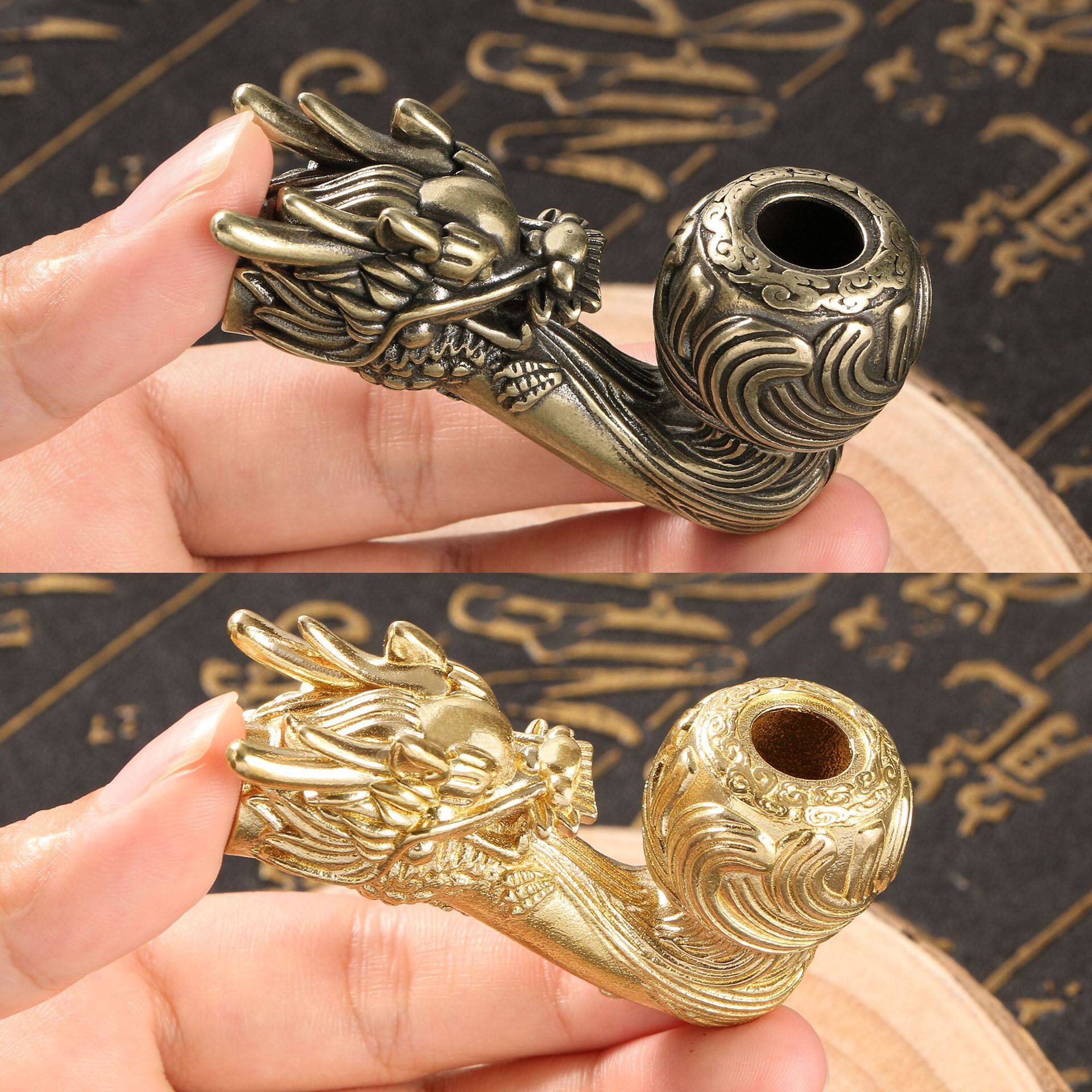 复古仿古玩做旧火焰龙头烟头烟具配件可装烟丝烟斗金属工艺品收藏