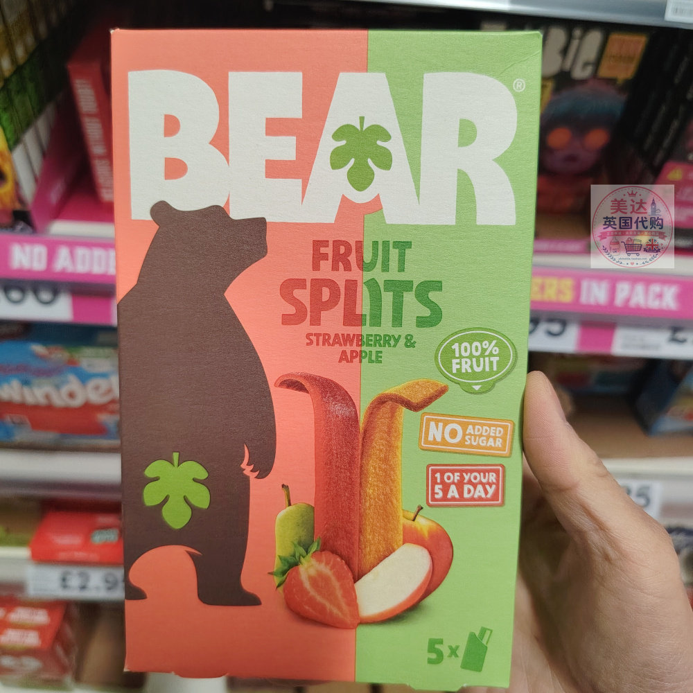英国BEAR PAWS小熊果丹皮水果双拼果肉条12月+天然有机无添加