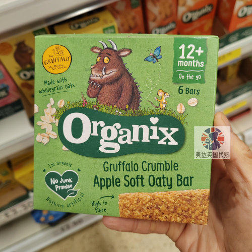 英国代购Organix 格鲁法罗苹果燕麦棒 6条装（适合12个月+宝宝）