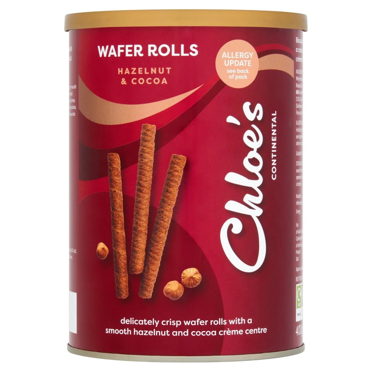 英国Chloe's Wafer Rolls榛子可可巧克力夹心华夫蛋卷 400g