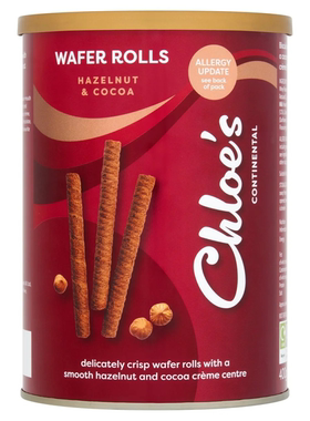 英国Chloe's Wafer Rolls榛子可可巧克力夹心华夫蛋卷 400g